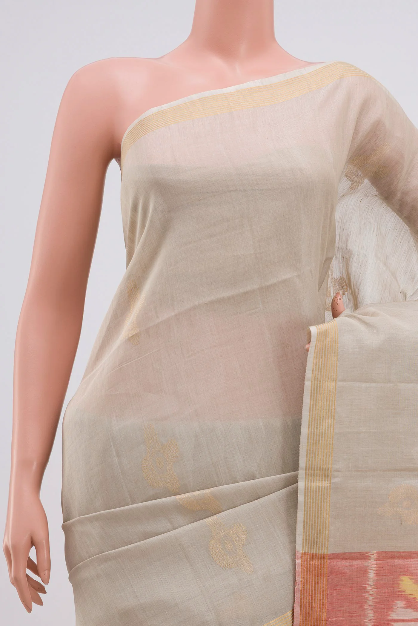 Cream Soft Silk Saree - Image 2