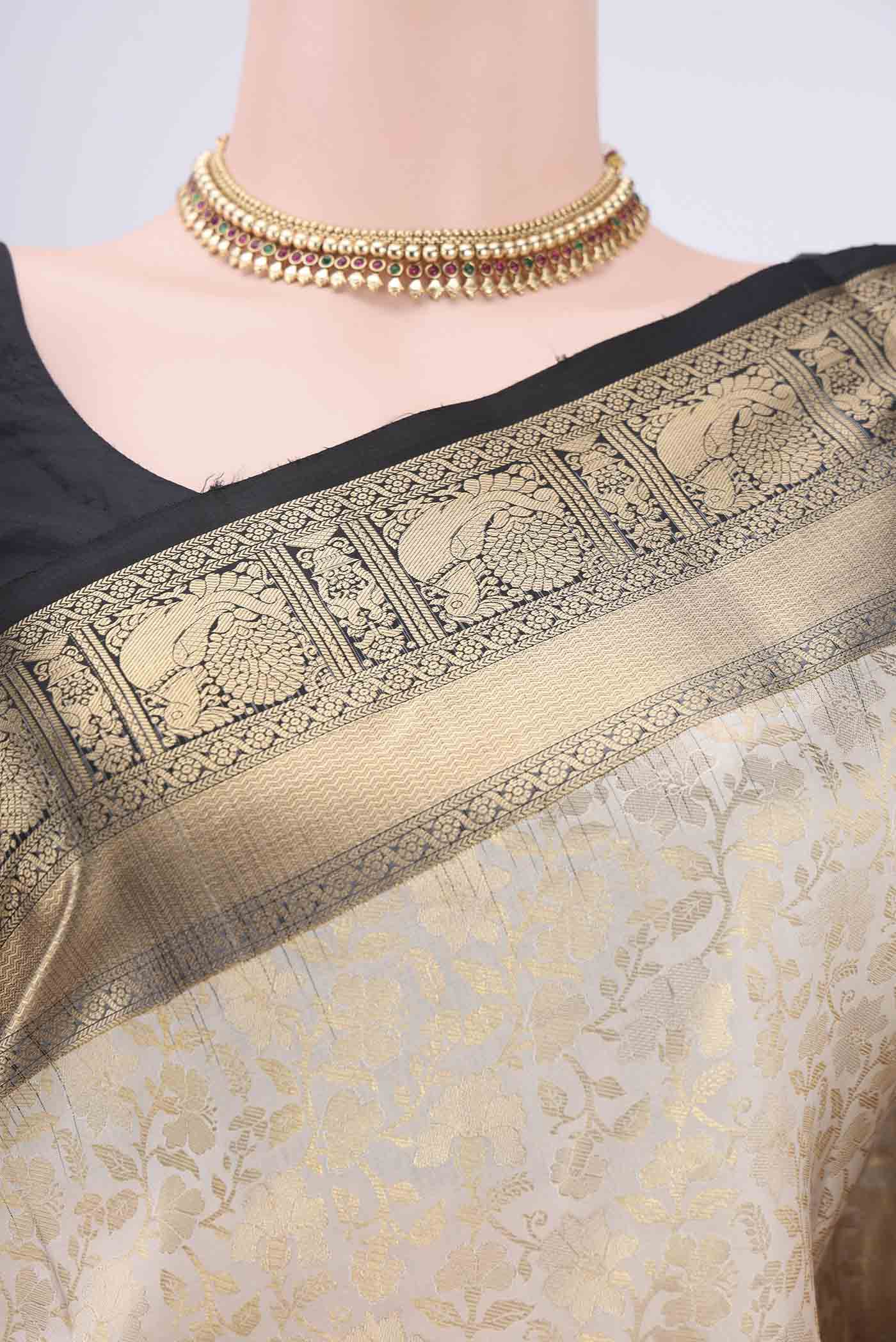 Cream Soft Silk Saree - Image 2