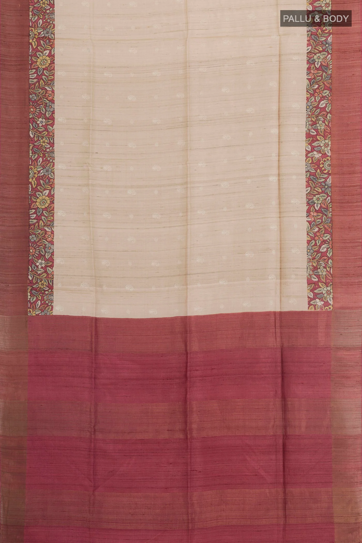 Cream Tussar Silk Saree - Image 3
