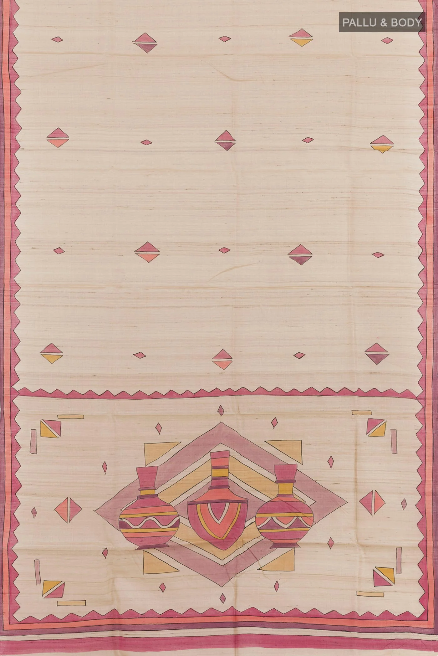 Cream Tussar Silk Saree - Image 3