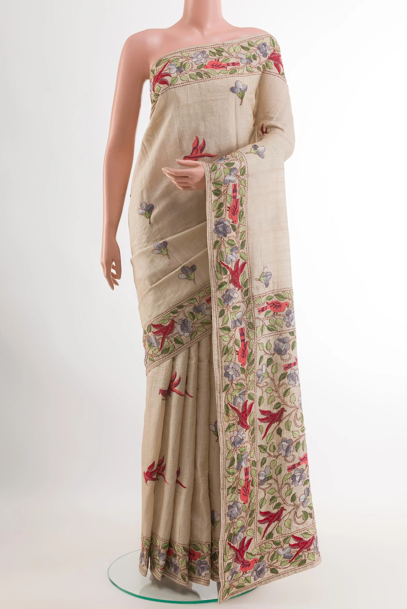 Beige Tussar Silk Saree