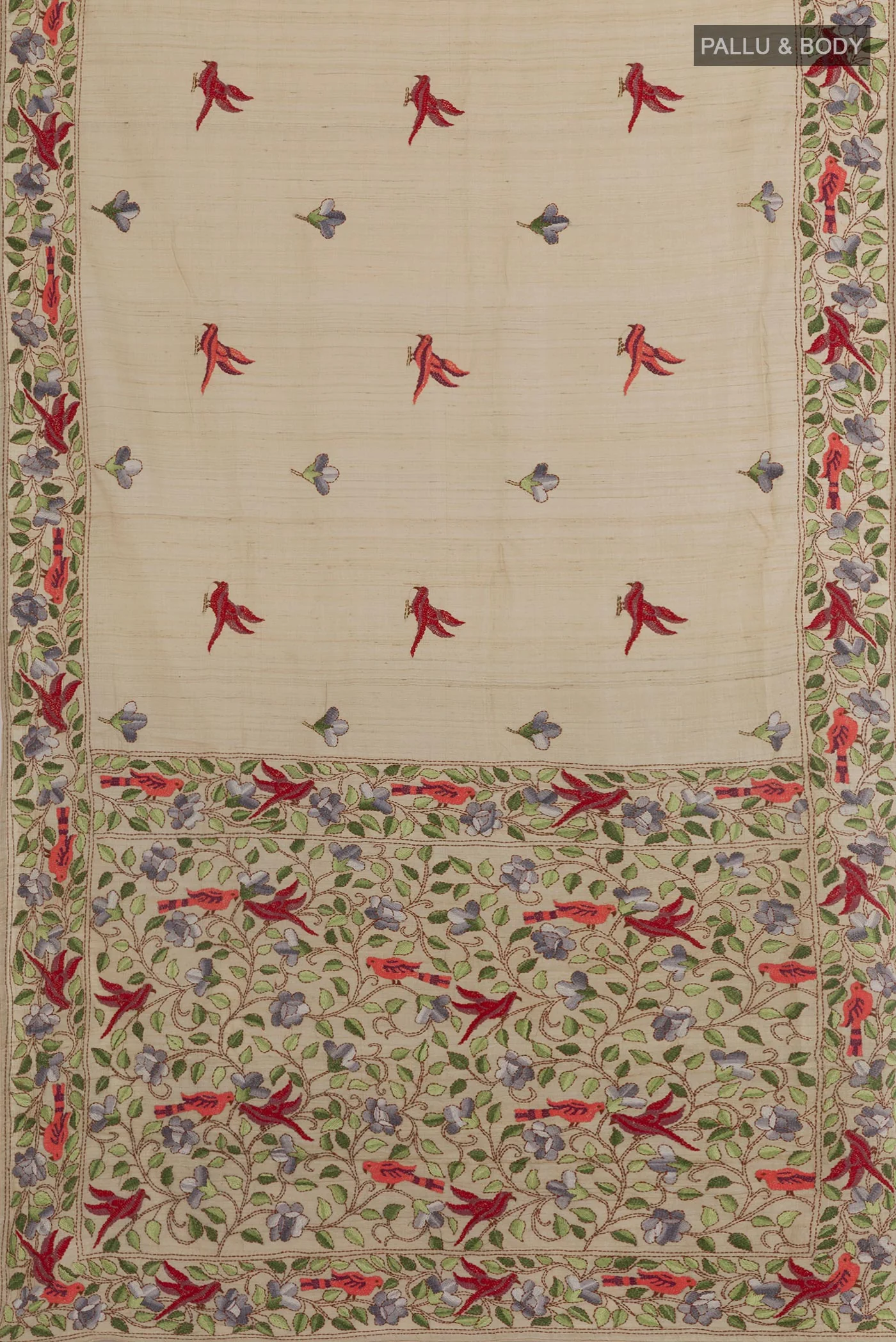 Beige Tussar Silk Saree - Image 3