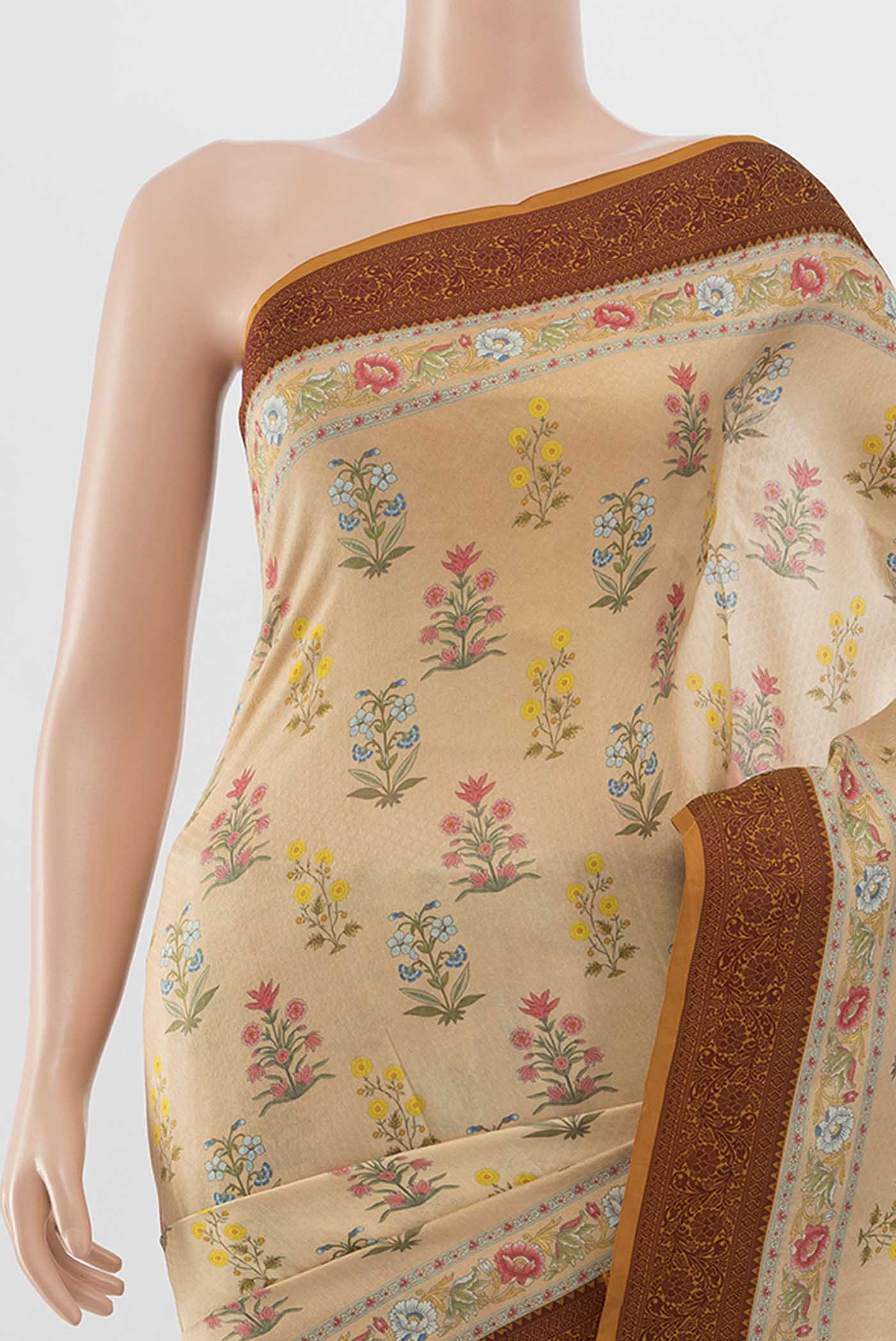 Sandal Printed Silk Saree - Image 2