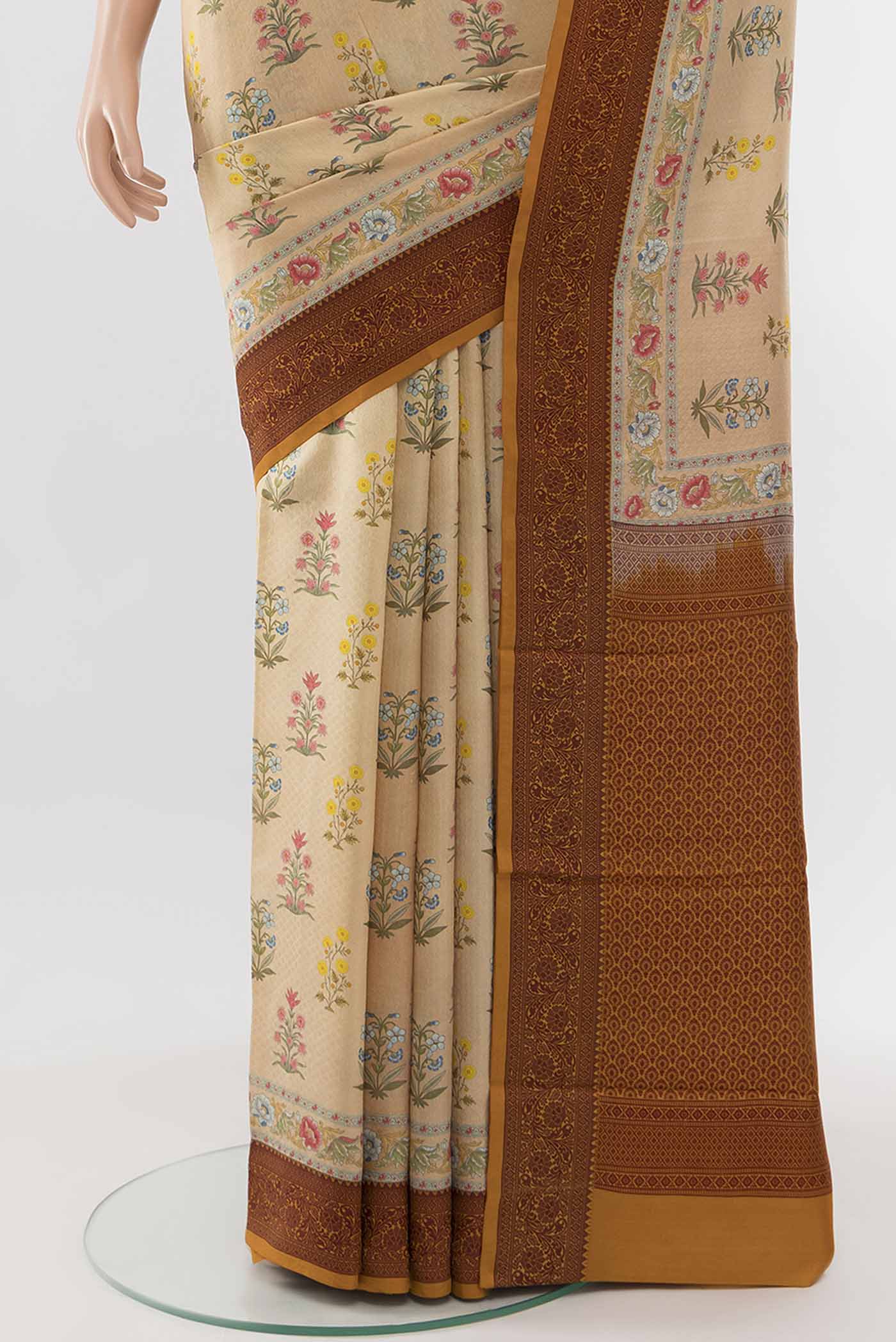 Sandal Printed Silk Saree - Image 3