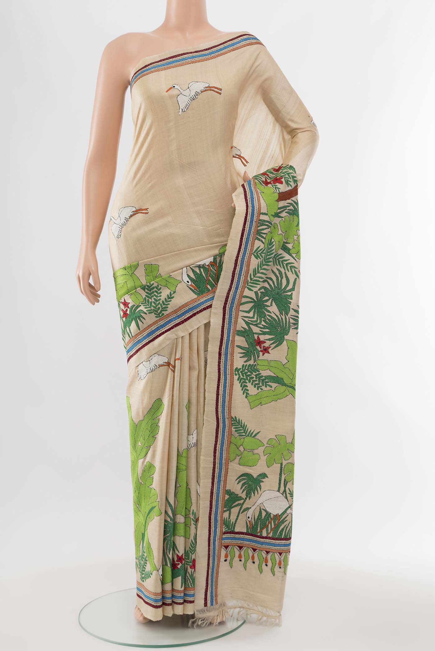 Cream Tussar Silk Saree