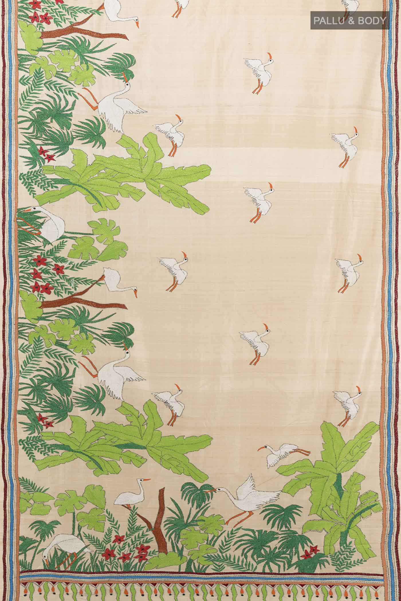 Cream Tussar Silk Saree - Image 5