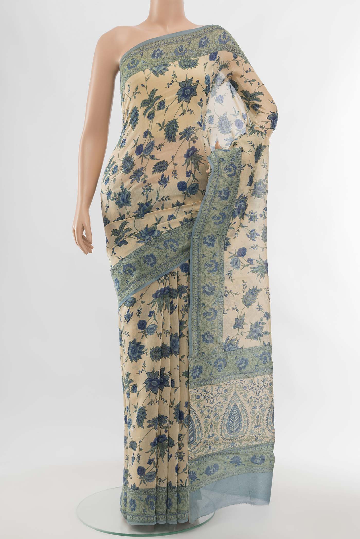 Cream Tussar Silk Saree