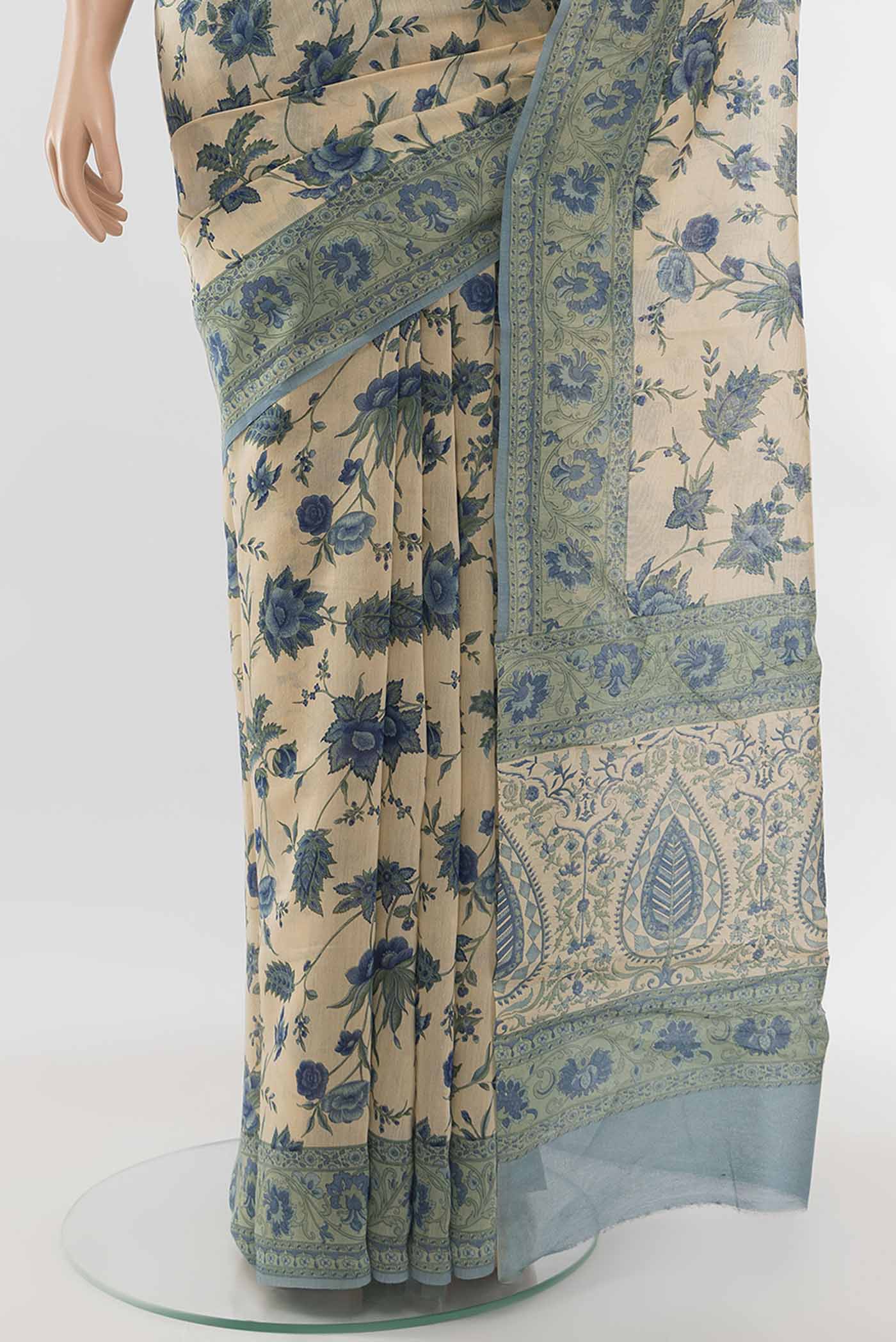 Cream Tussar Silk Saree - Image 3