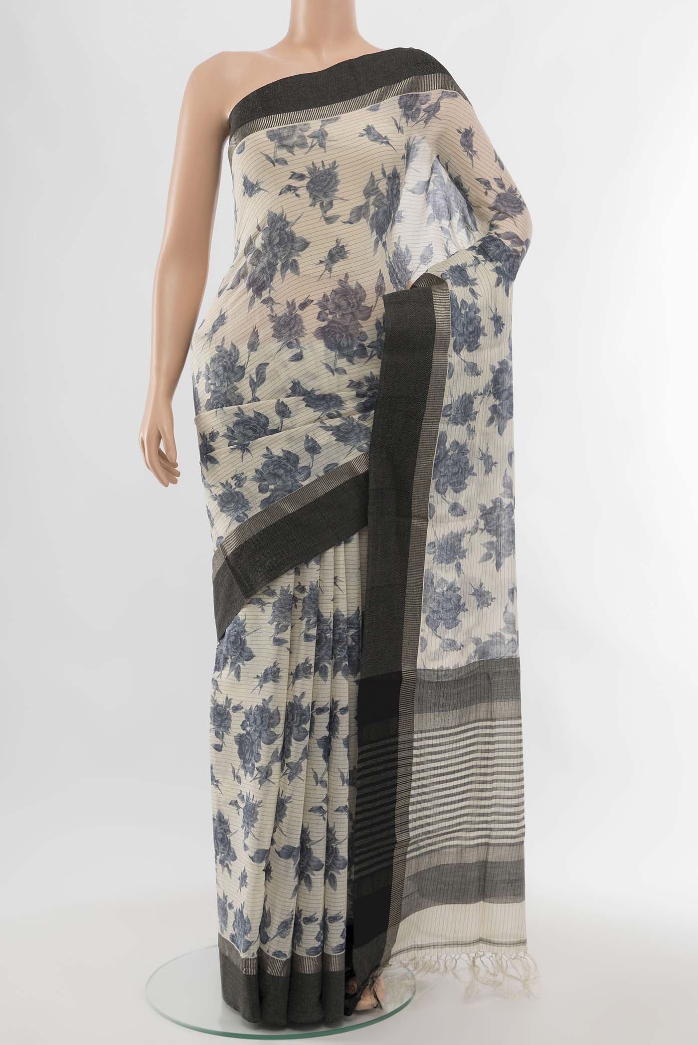 Cream Tussar Silk Saree