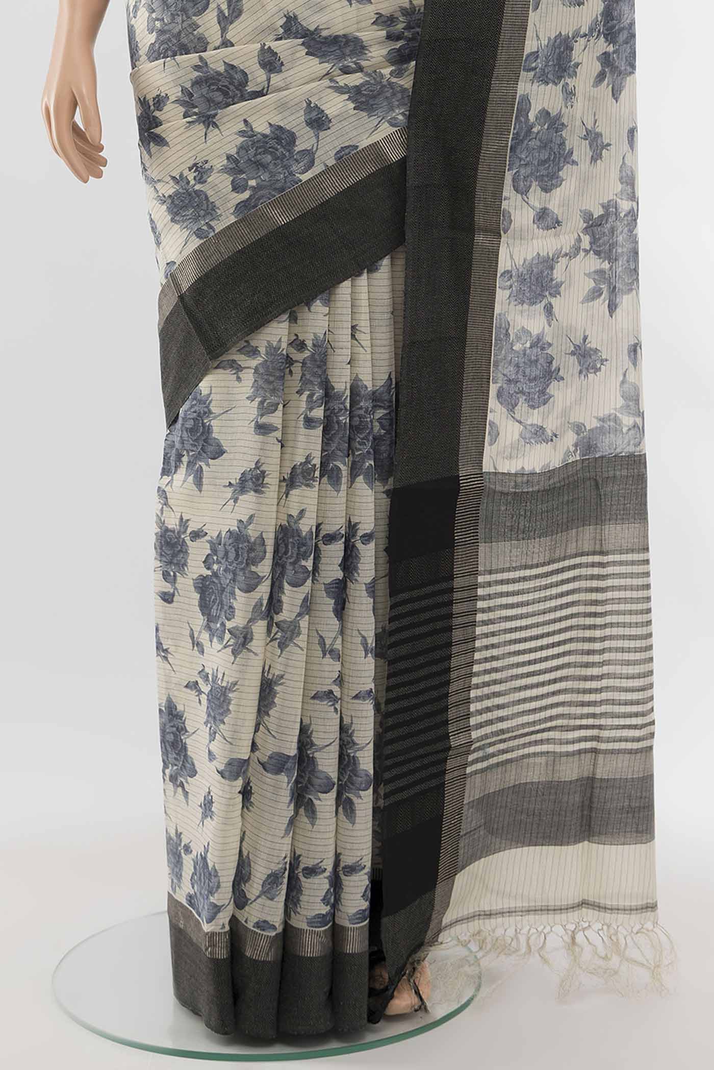 Cream Tussar Silk Saree - Image 3