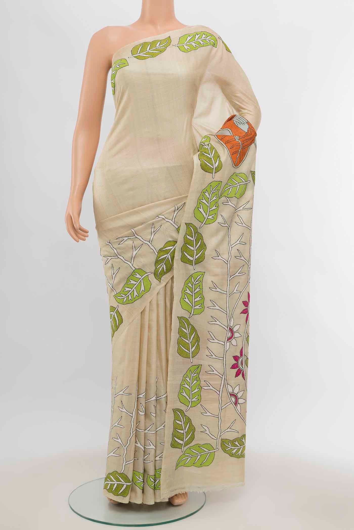 Cream Tussar Silk Saree