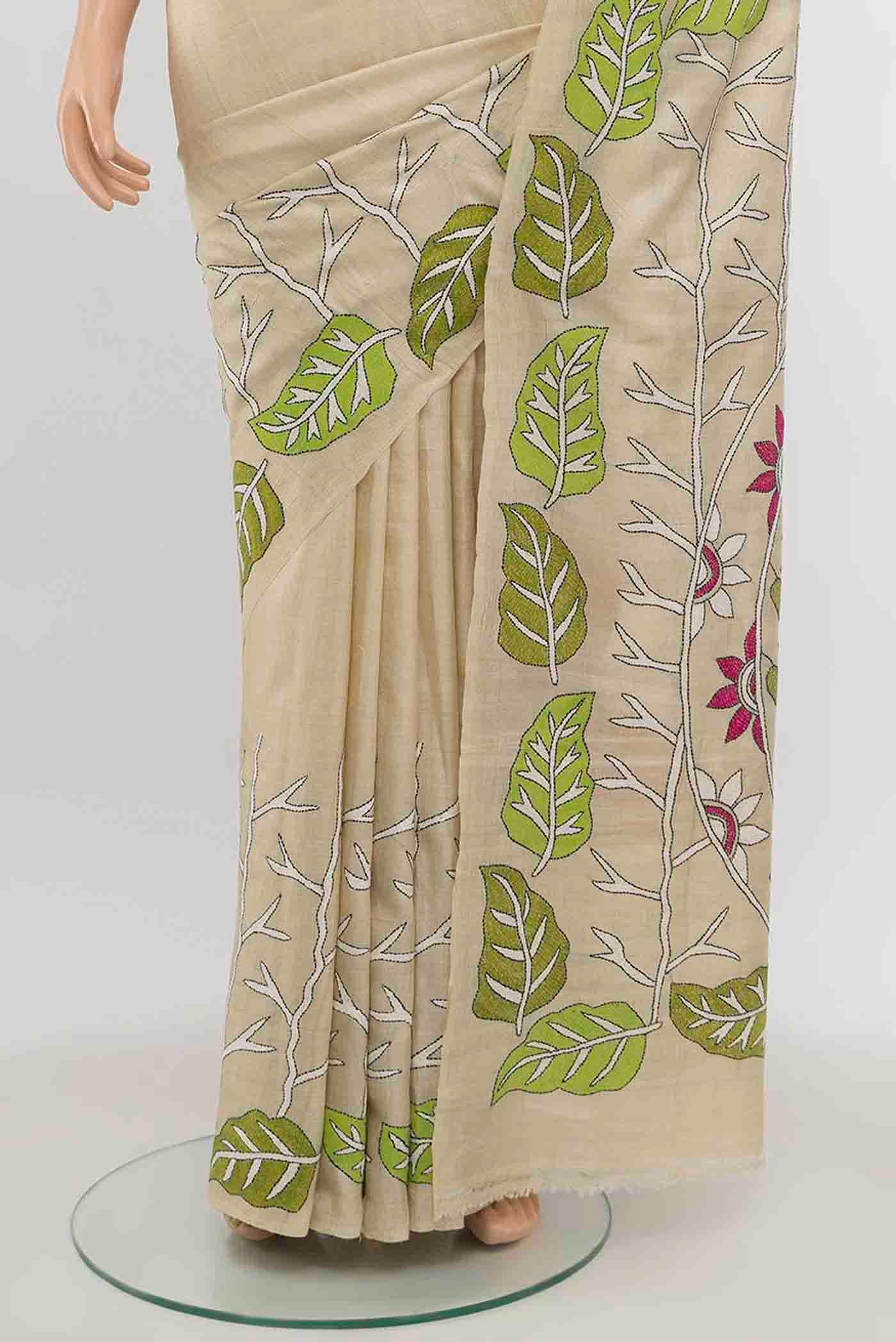 Cream Tussar Silk Saree - Image 3
