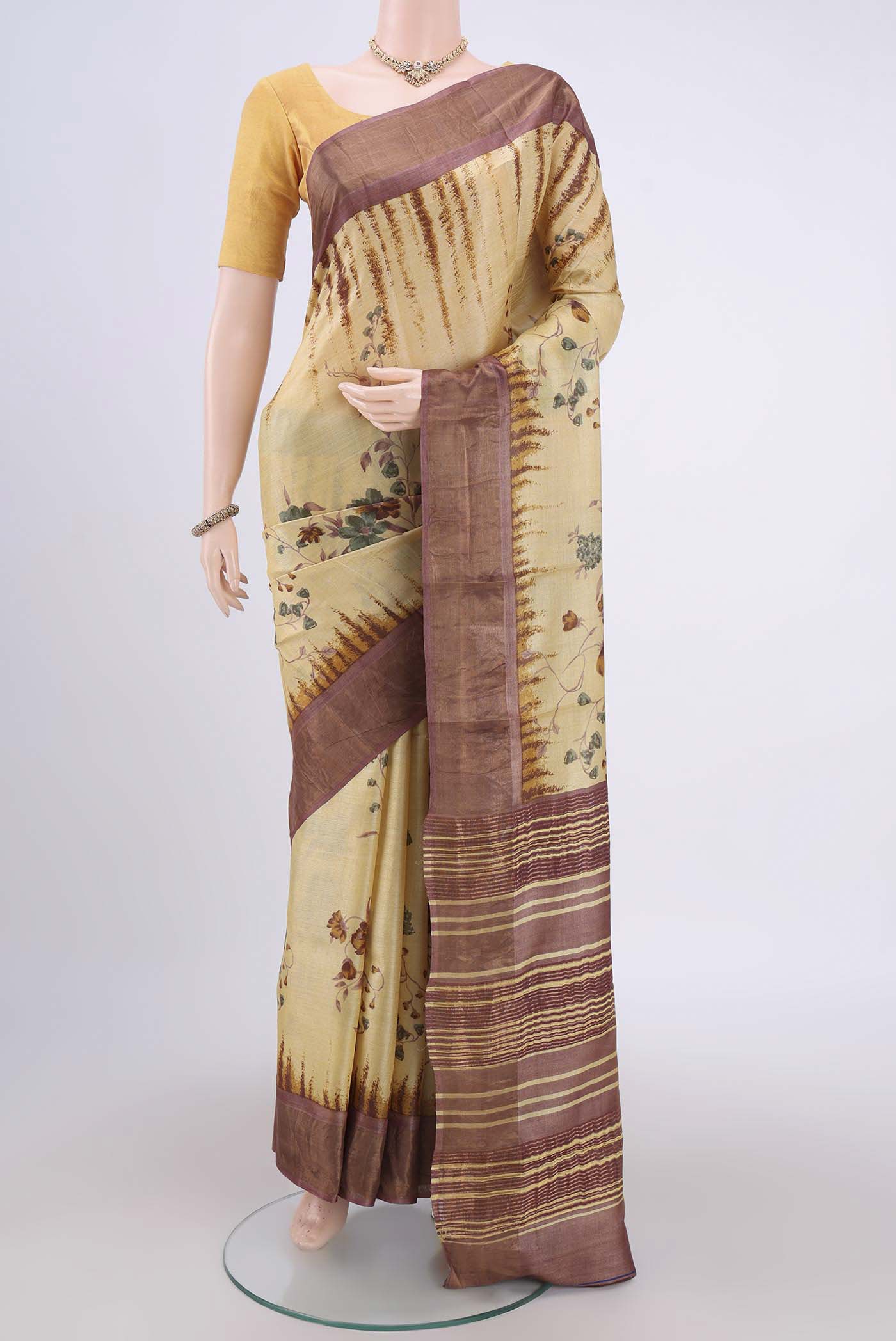 Beige Tussar Silk Saree