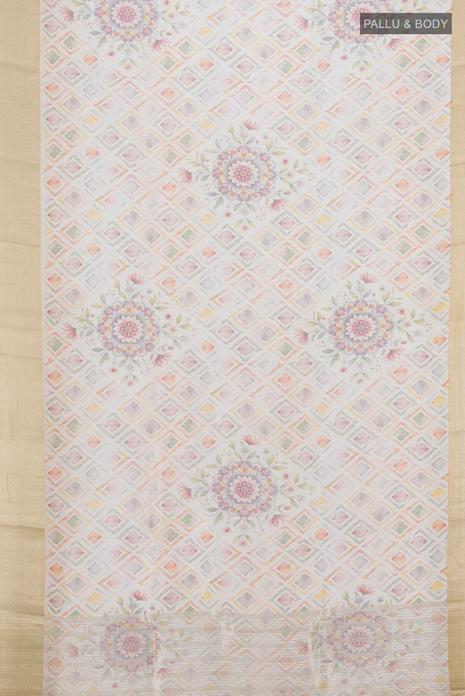 Cream Organza Silk Saree - Image 5