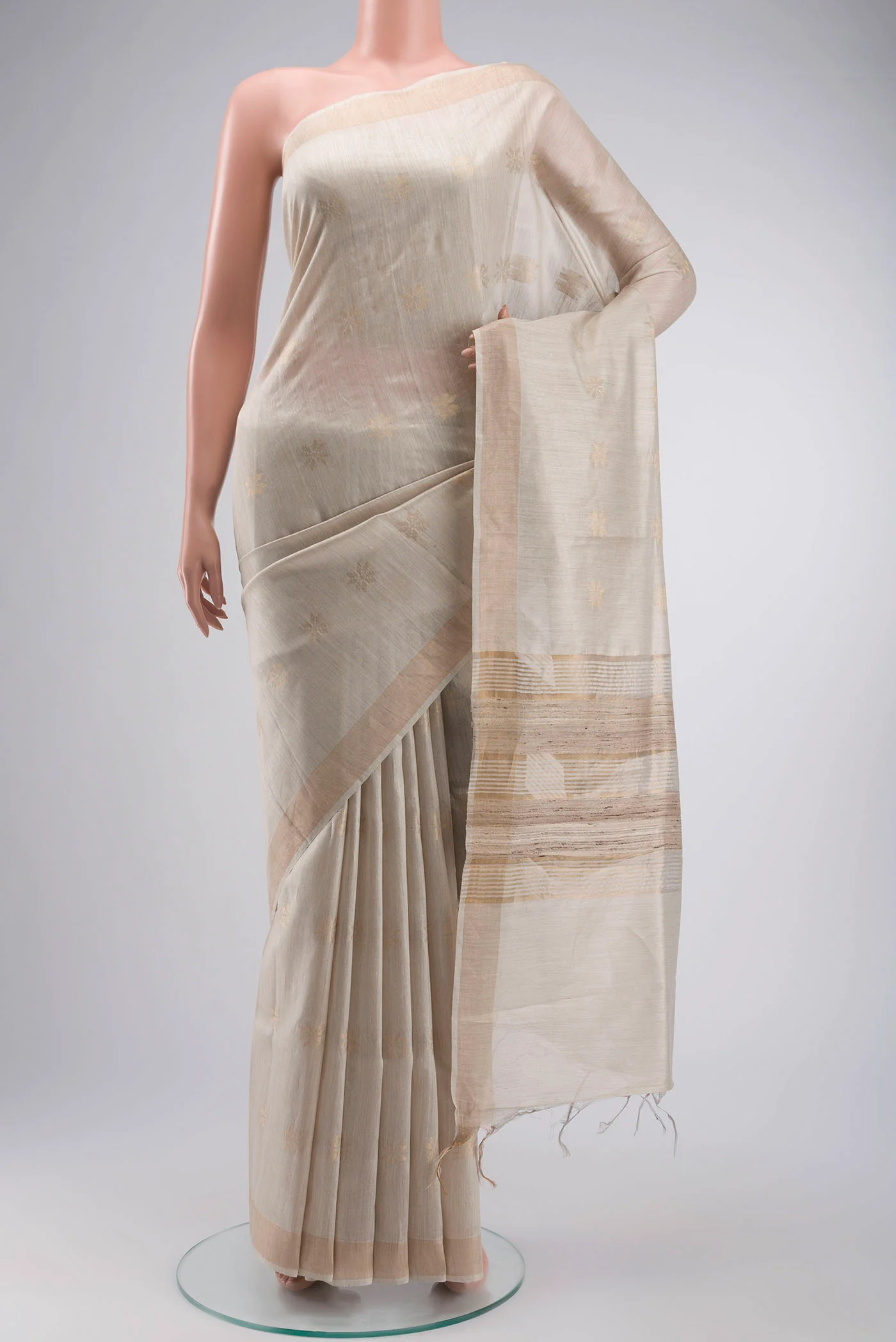 Cream Tussar Silk Saree