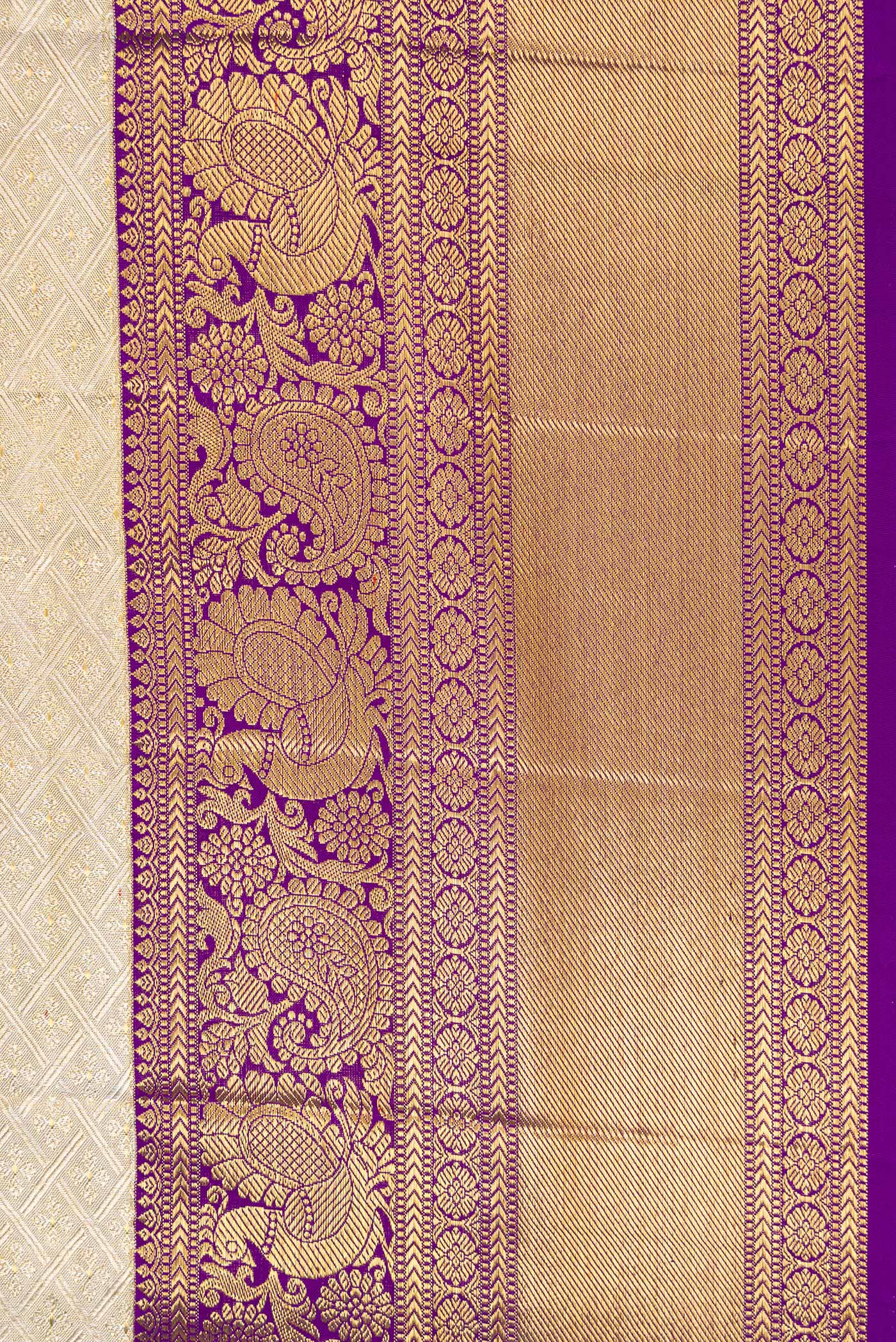 Cream with Gold Color Kanjivaram Tissue Silk Saree - Image 3