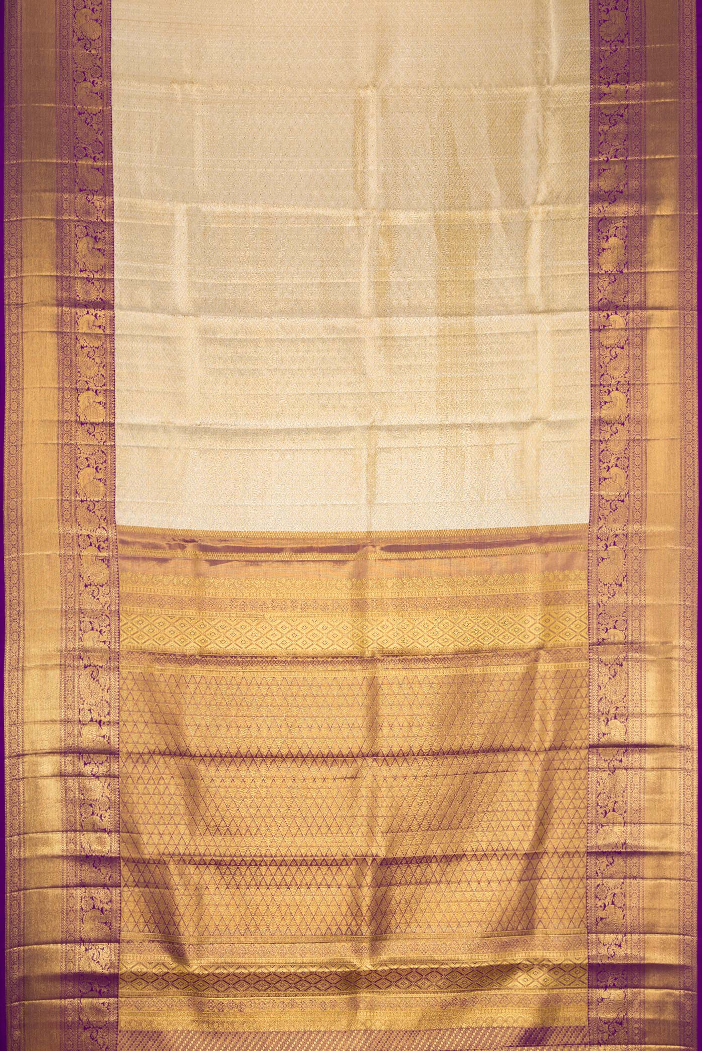 Cream with Gold Color Kanjivaram Tissue Silk Saree - Image 6