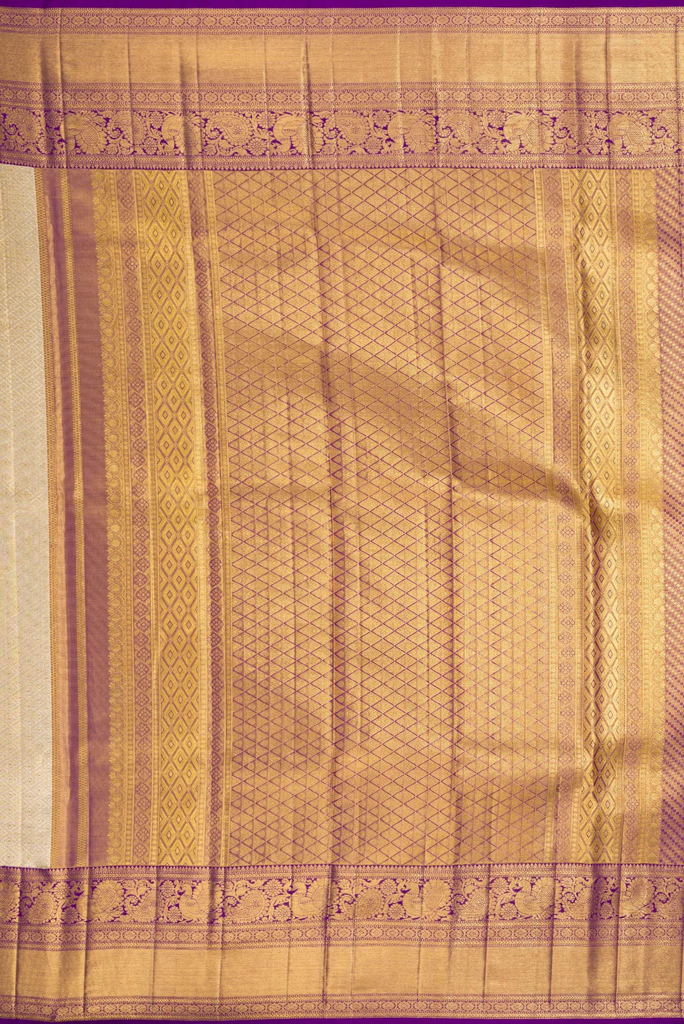 Cream with Gold Color Kanjivaram Tissue Silk Saree - Image 7