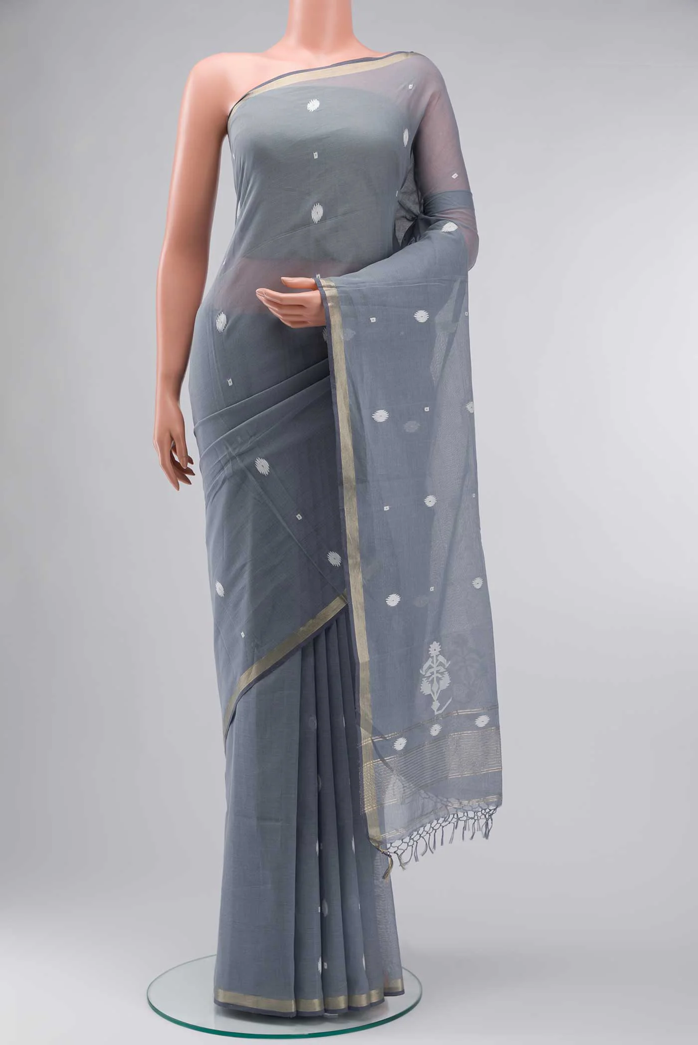 Damini-Grey Bengal Cotton Saree