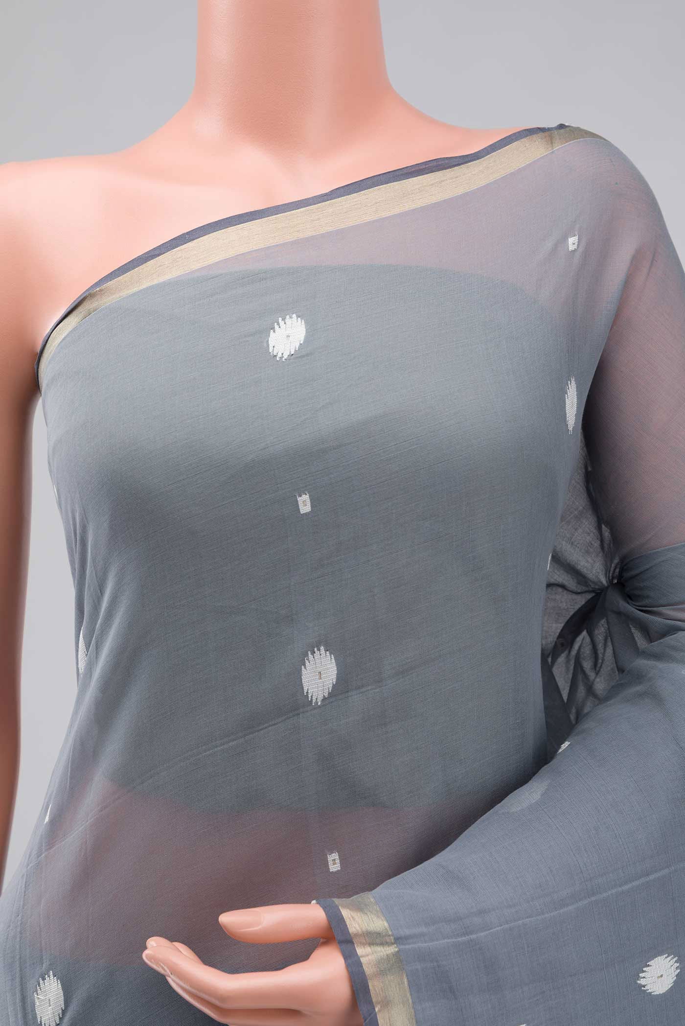 Damini-Grey Bengal Cotton Saree - Image 4