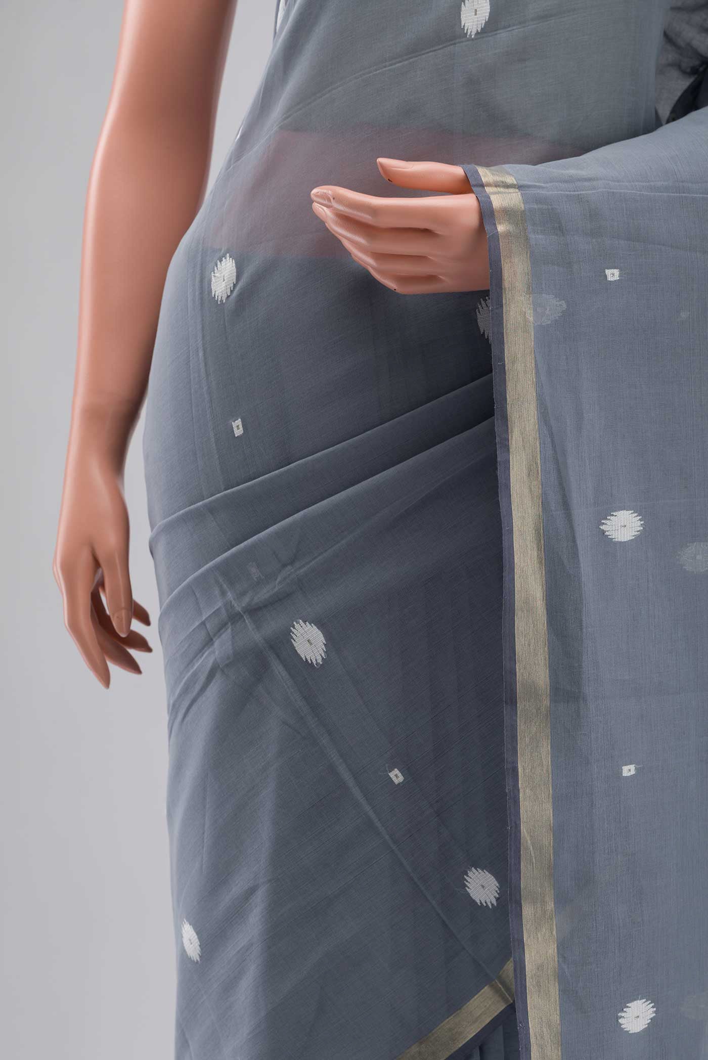 Damini-Grey Bengal Cotton Saree - Image 5