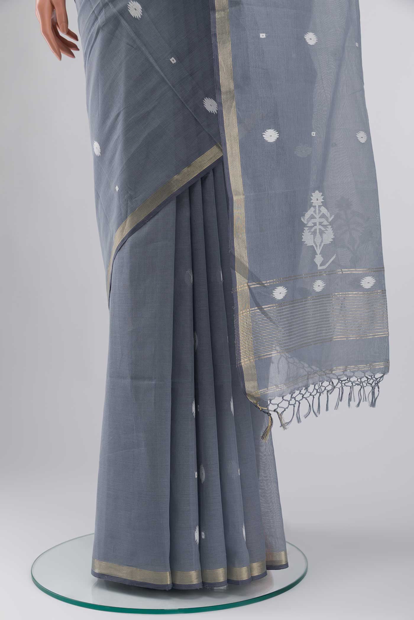 Damini-Grey Bengal Cotton Saree - Image 6