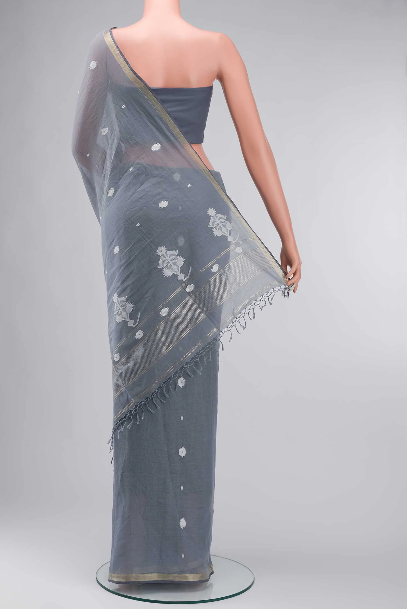 Damini-Grey Bengal Cotton Saree - Image 7