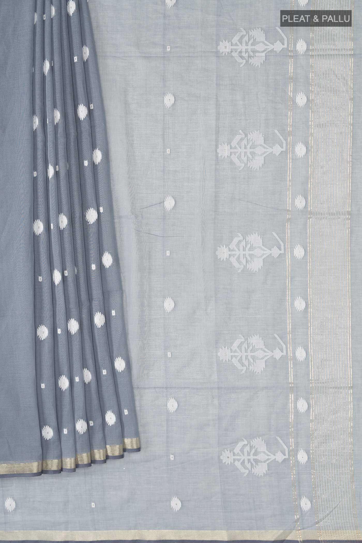Damini-Grey Bengal Cotton Saree - Image 8