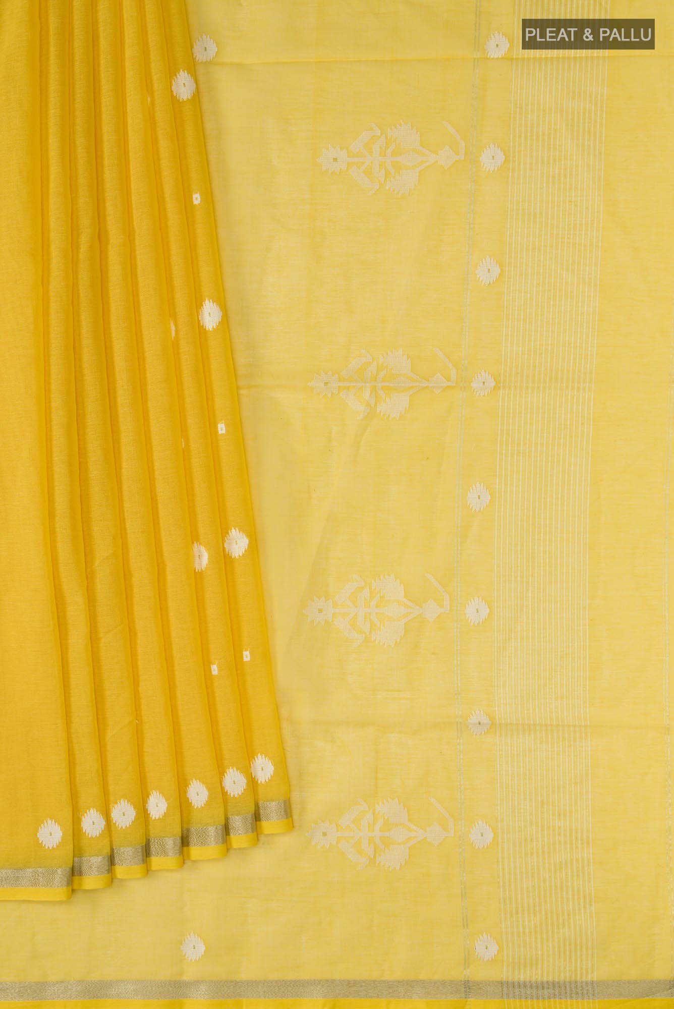 Damini- Mustard Yellow Bengal Cotton Saree - Image 2