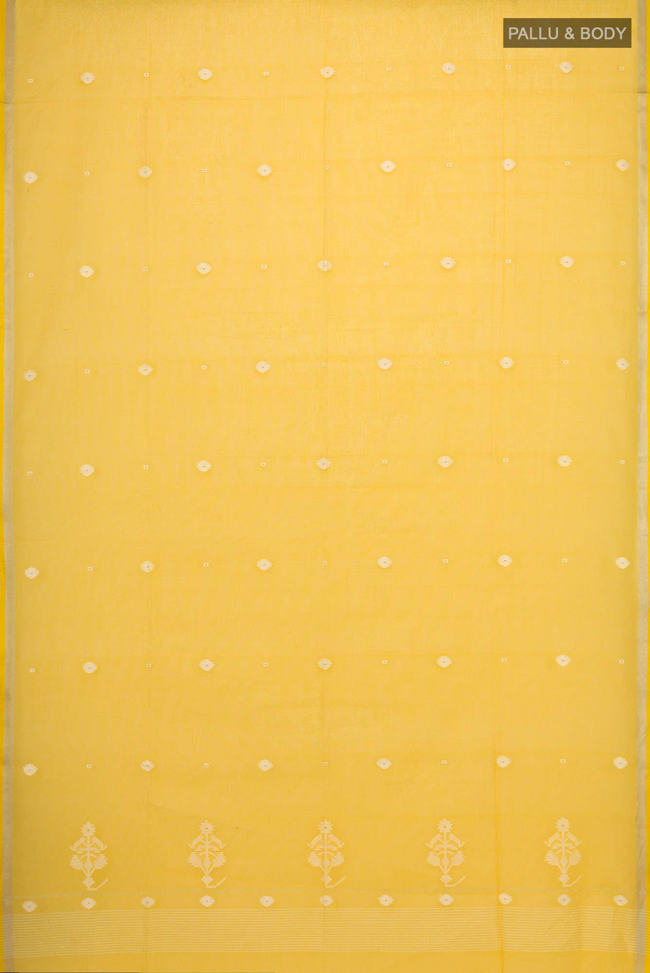 Damini- Mustard Yellow Bengal Cotton Saree - Image 4