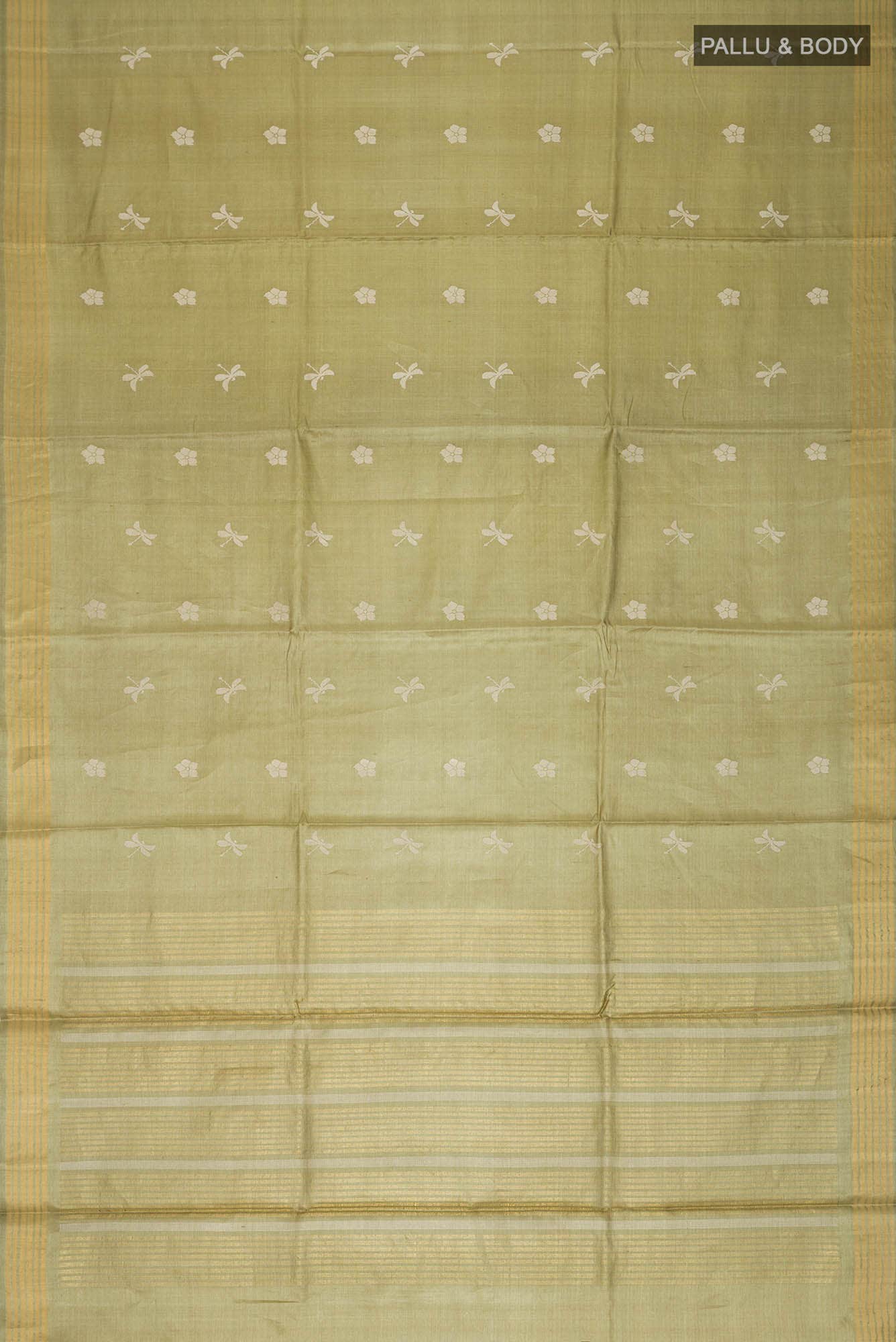 Dance of Dragonfly-Green Bhagalpuri Tussar Silk Saree - Image 10