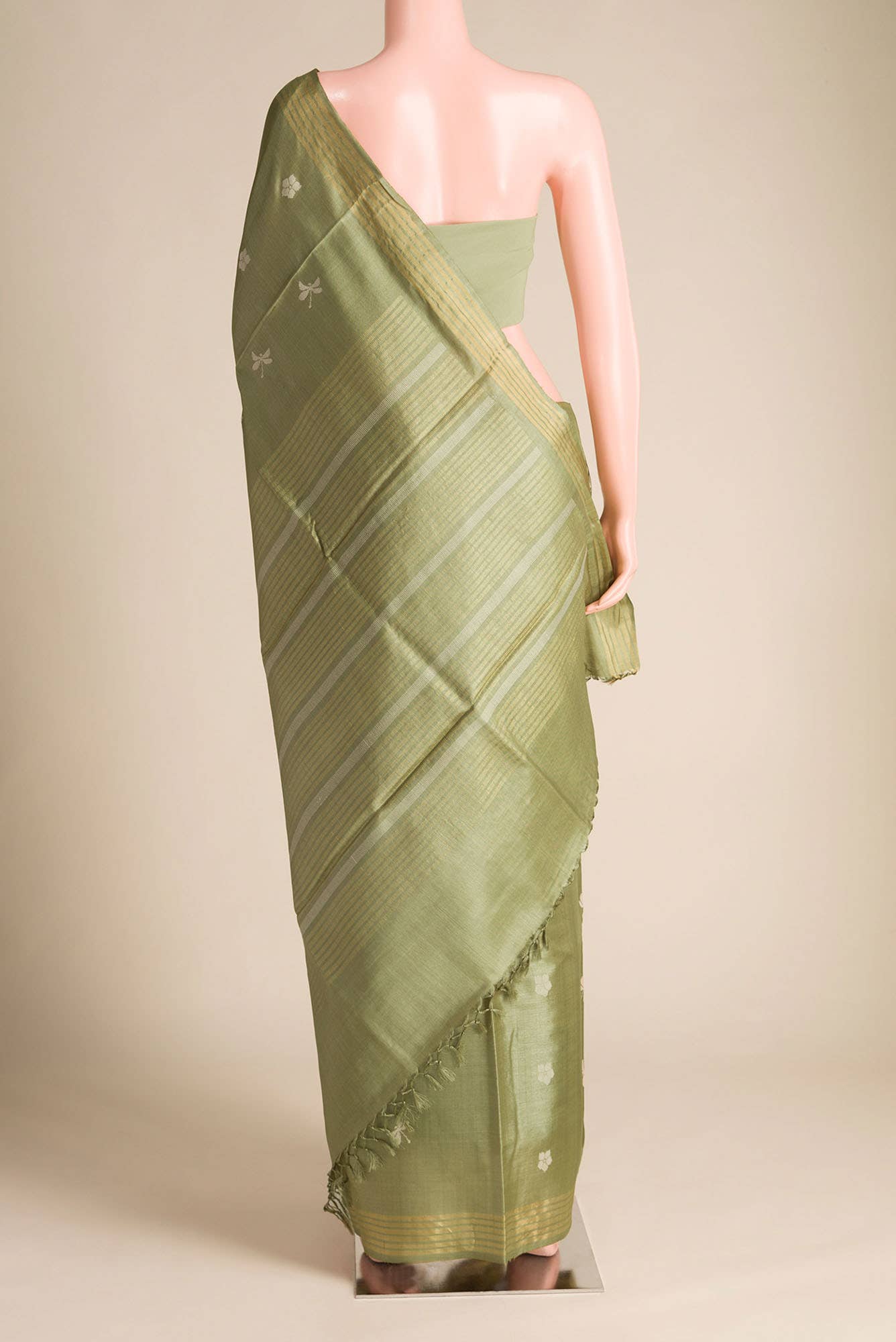 Dance of Dragonfly-Green Bhagalpuri Tussar Silk Saree - Image 4