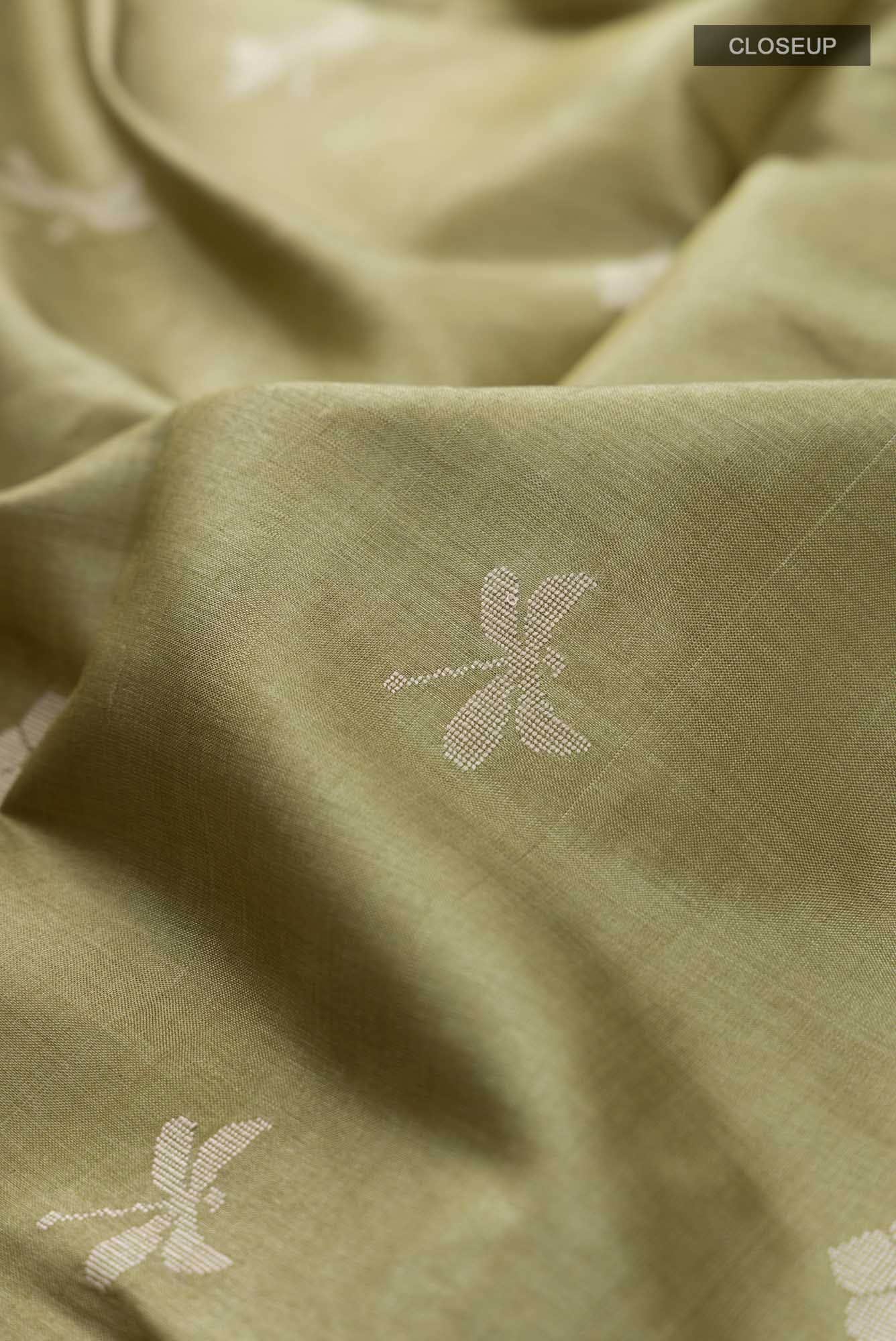 Dance of Dragonfly-Green Bhagalpuri Tussar Silk Saree - Image 9