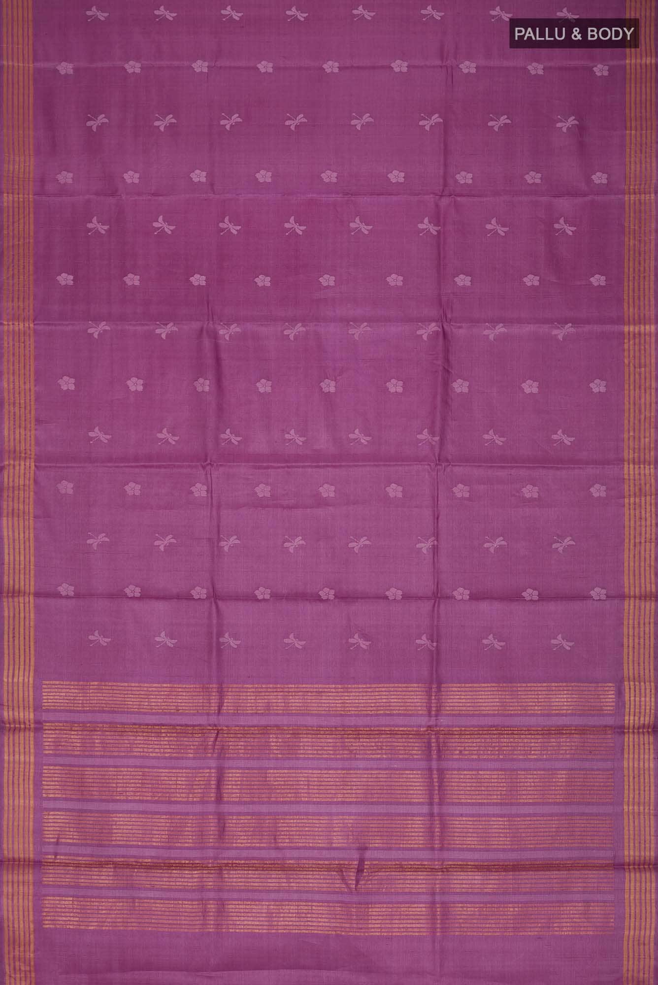 Dance of Dragonfly-Purple Bhagalpuri Tussar Silk Saree - Image 10