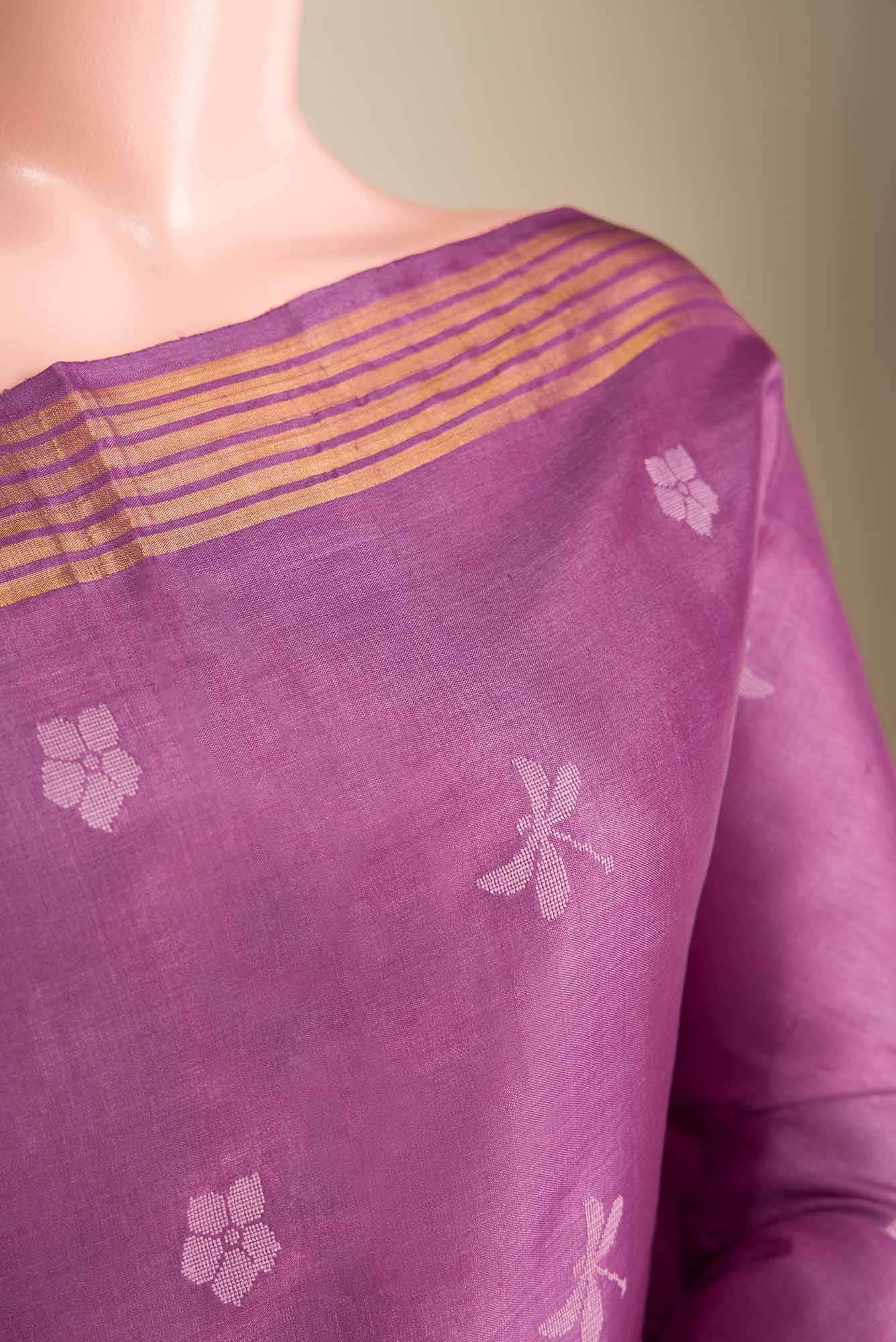Dance of Dragonfly-Purple Bhagalpuri Tussar Silk Saree - Image 2