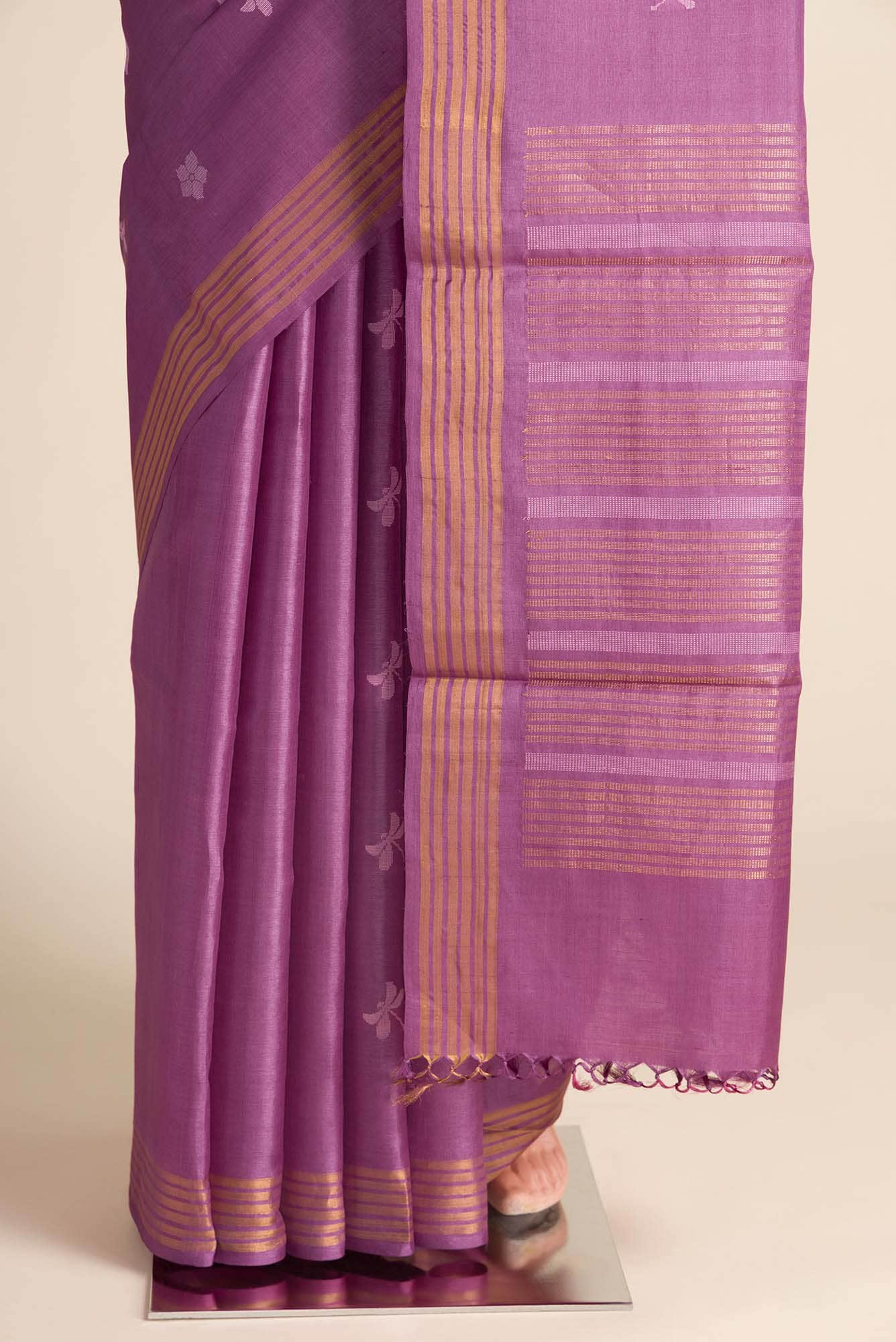 Dance of Dragonfly-Purple Bhagalpuri Tussar Silk Saree - Image 3