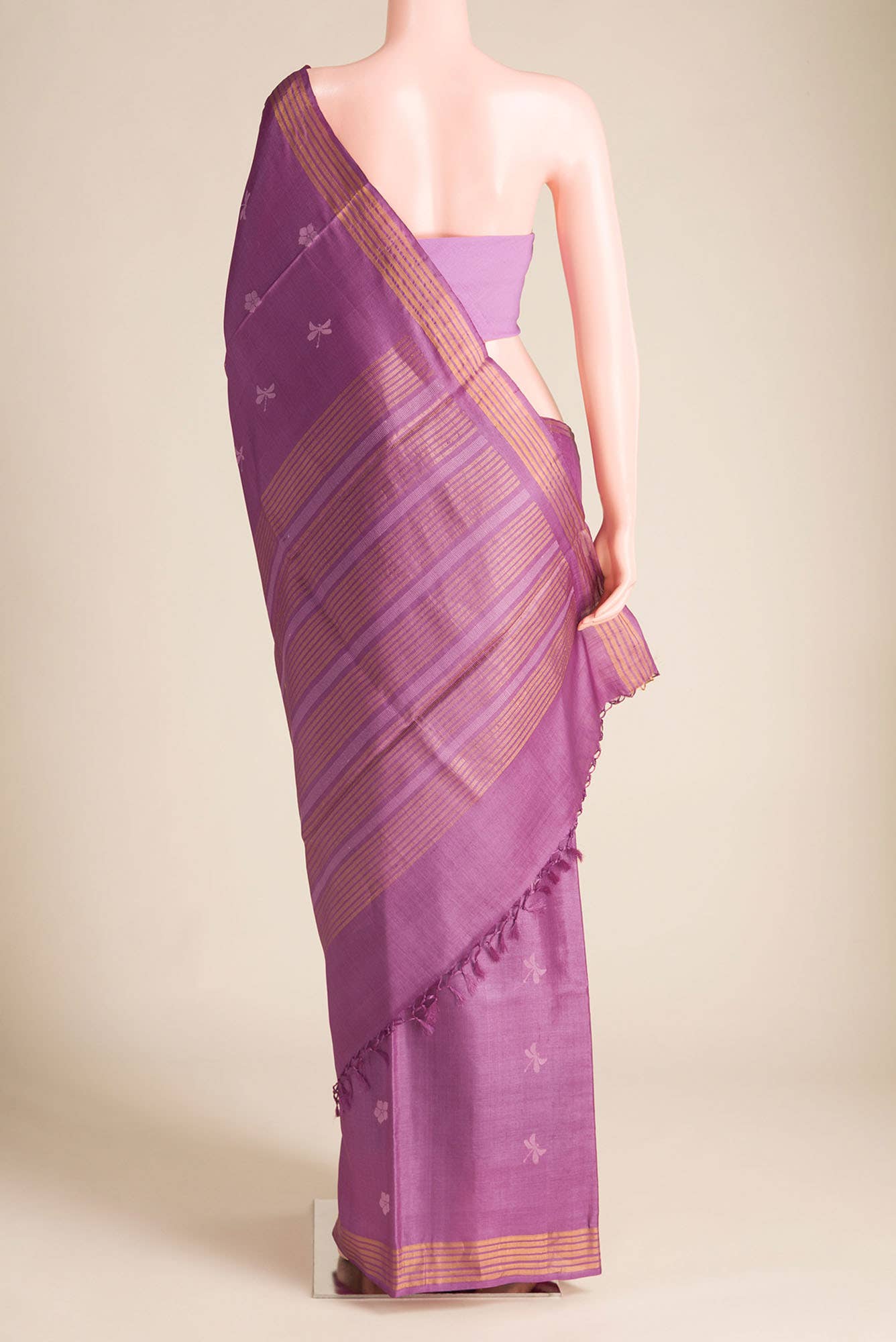 Dance of Dragonfly-Purple Bhagalpuri Tussar Silk Saree - Image 4