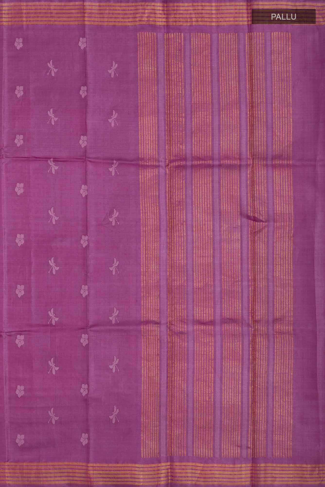 Dance of Dragonfly-Purple Bhagalpuri Tussar Silk Saree - Image 5