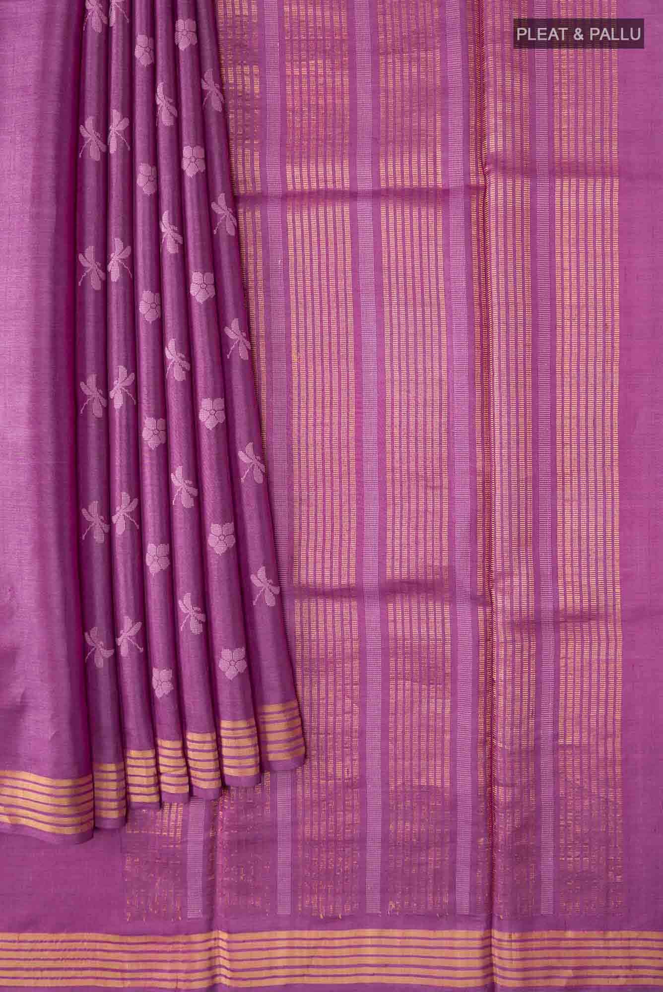 Dance of Dragonfly-Purple Bhagalpuri Tussar Silk Saree - Image 6