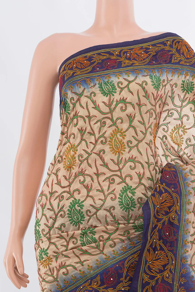 Beige Blended Raw Silk Saree - Image 2