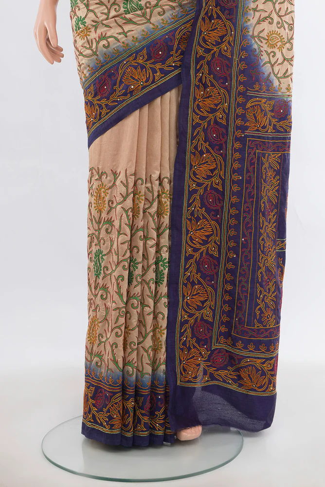 Beige Blended Raw Silk Saree - Image 3