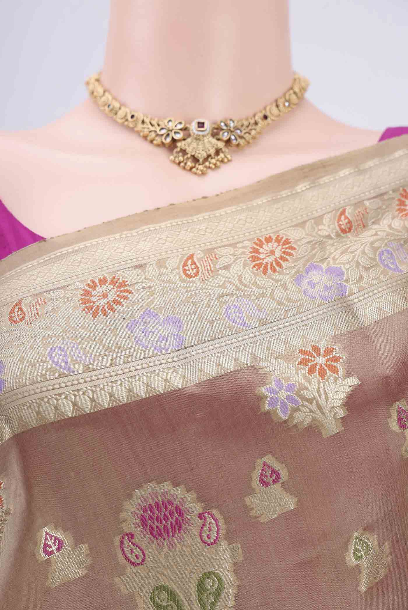 Beige Banarasi Raw Silk Saree - Image 2