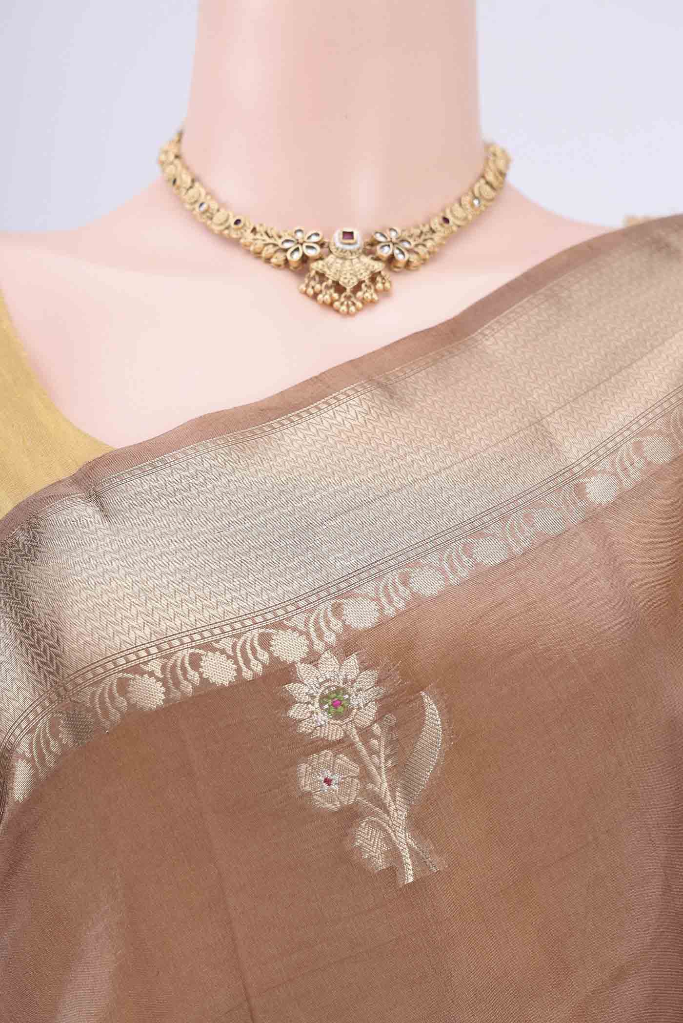 Brown Banarasi Raw Silk Saree - Image 2