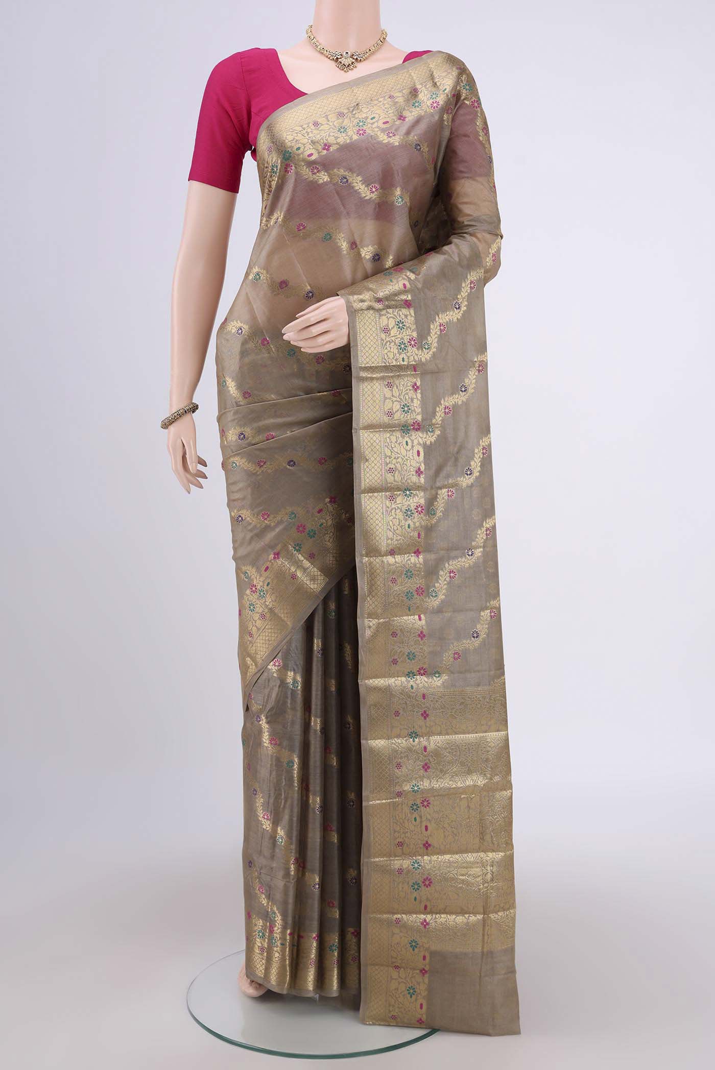 Dark Beige Banarasi Tussar Silk Saree
