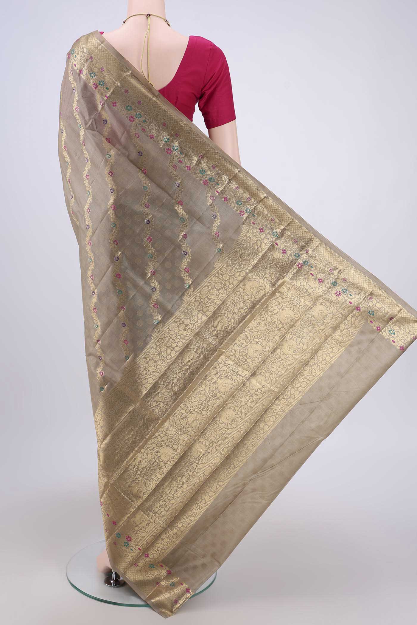 Dark Beige Banarasi Tussar Silk Saree - Image 3