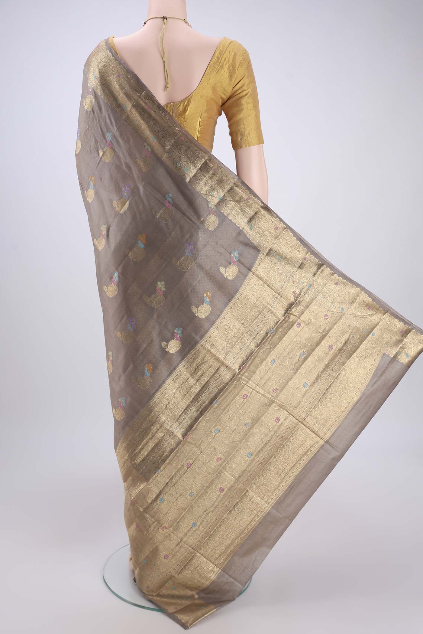 Grey Banarasi Tussar Silk Saree - Image 3