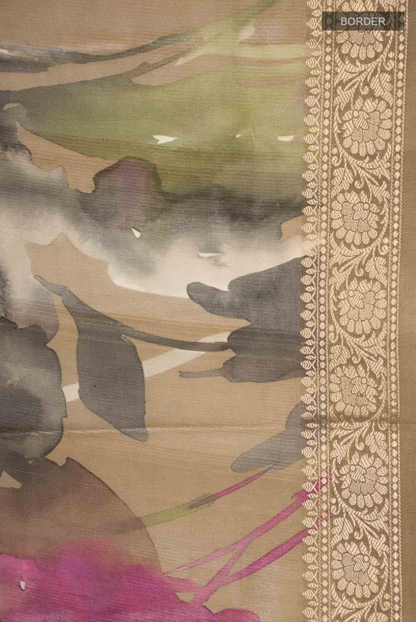 Dark Beige Bhagalpuri Tussar Silk Saree - Image 4