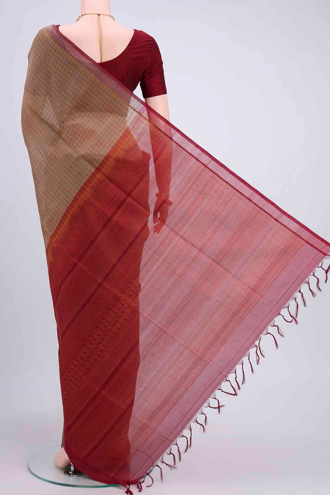 Brown Coimbatore Silk Cotton Saree - Image 3