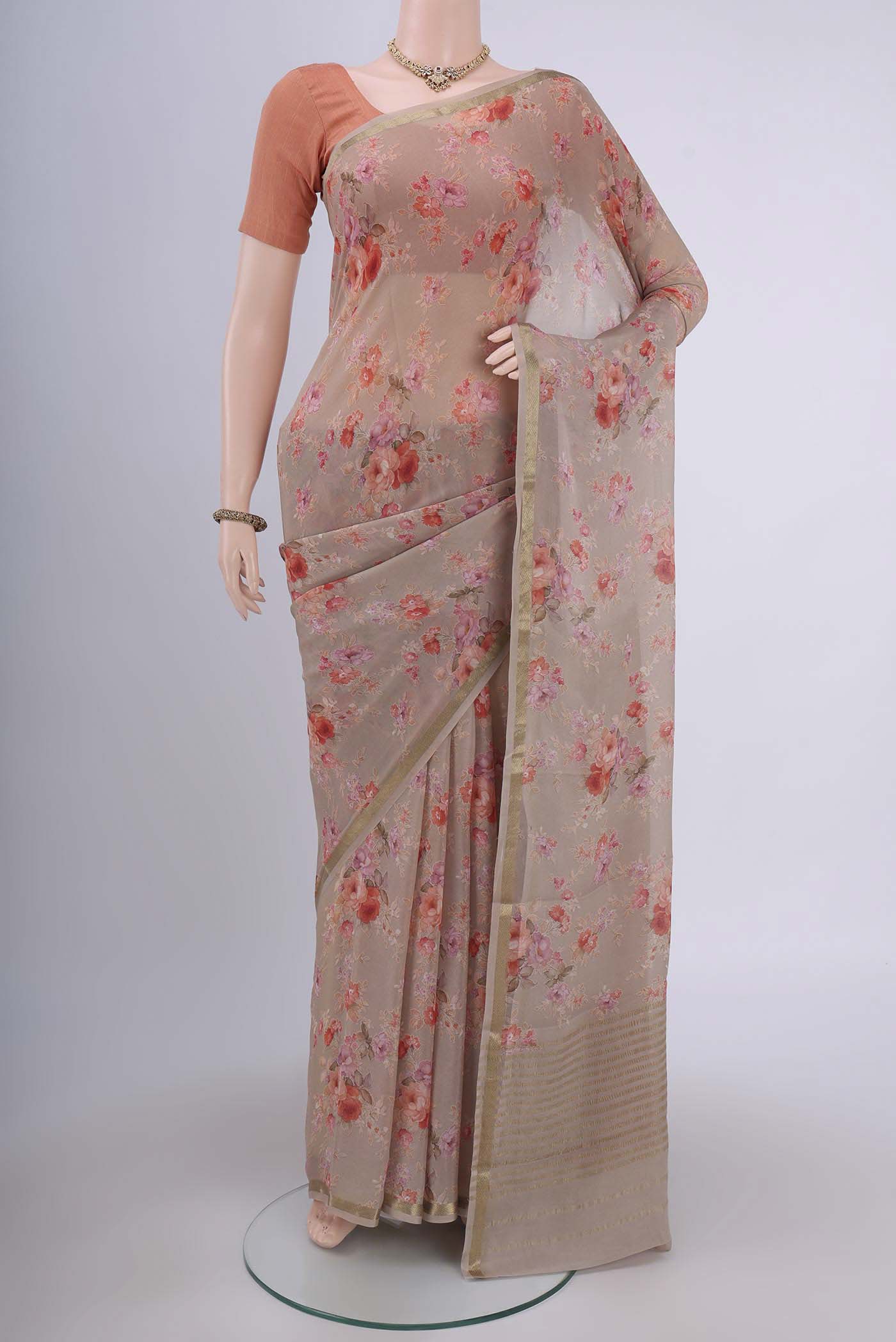 Dark Beige Crepe Saree