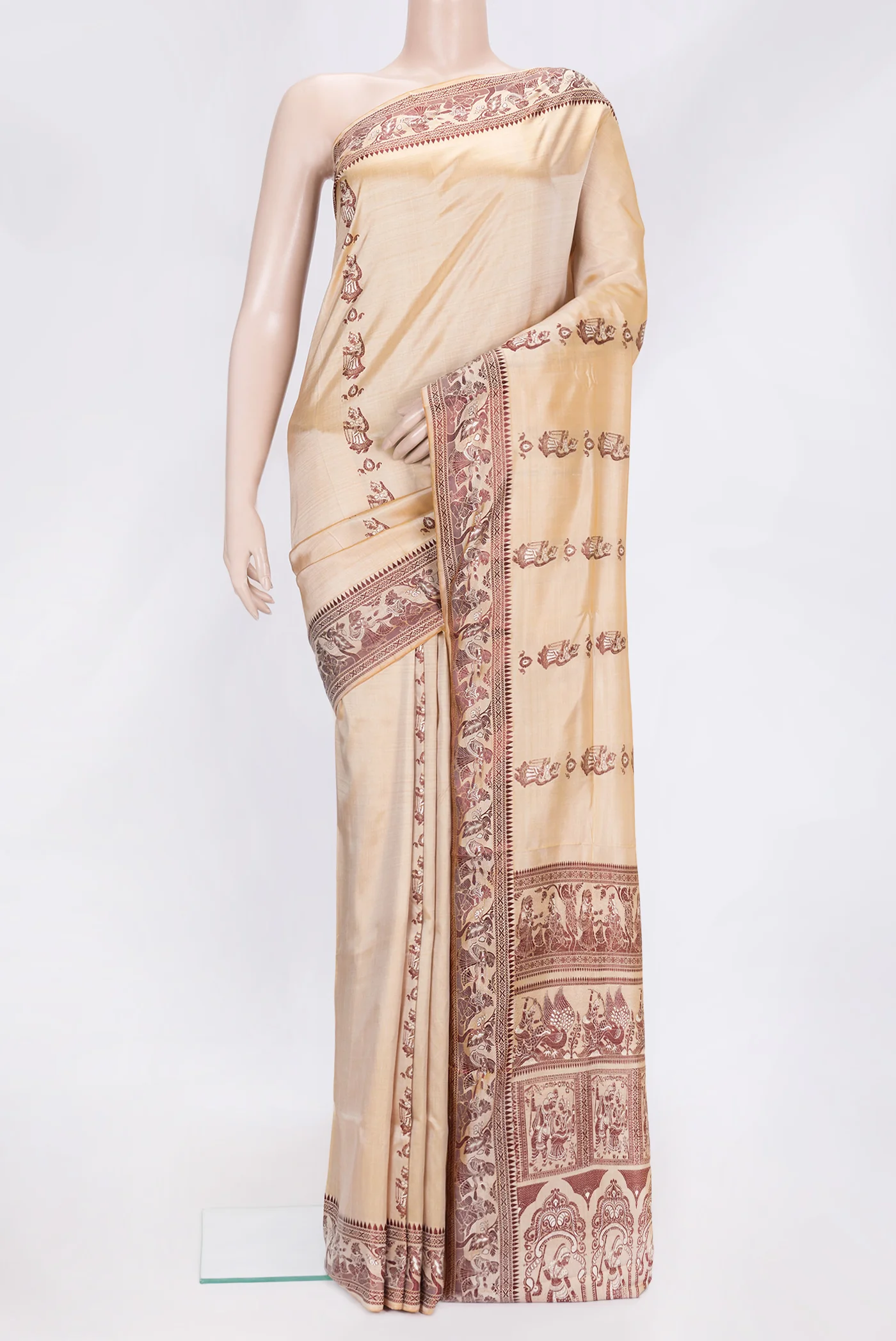 Beige Baluchari Silk Saree